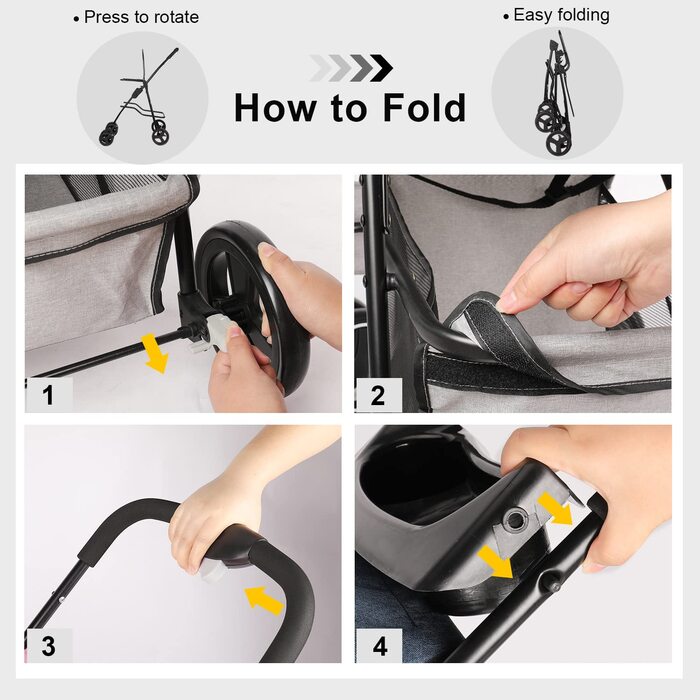 Дитяча коляска для собак та котів, універсальна, 4 колеса, швидко складається, сіра (Qellgrau)