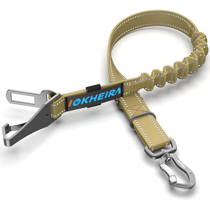 Автомобільний поводок для собак IOKHEIRA, регульований, з універсальним з'єднувачем та фіксатором (оливковий)