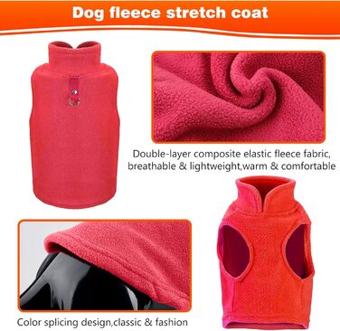 PETCUTE Тепла куртка для собак, зимовий одяг для собак, жилет для великих собак, теплий жилет для собак з шлейкою, ідеально підходить для зими, м'який флісовий жилет фіолетового кольору (S, червоний)