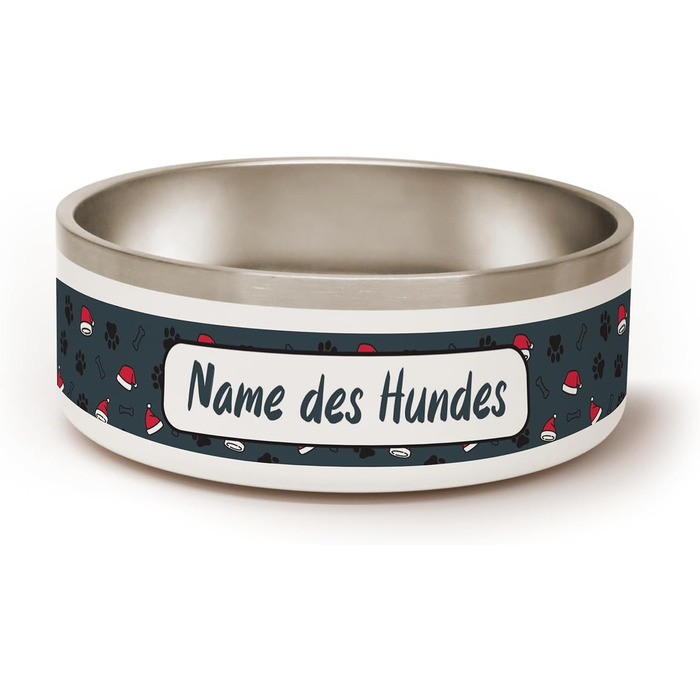 PICANOVA Набір миски та контейнера для ласощів для собак з іменем - Персоналізований набір у різдвяному дизайні. Керамічний набір миски та контейнера для ласощів як подарунок для власників домашніх тварин. Дизайн Candy Bones (набір Санта-шапок)