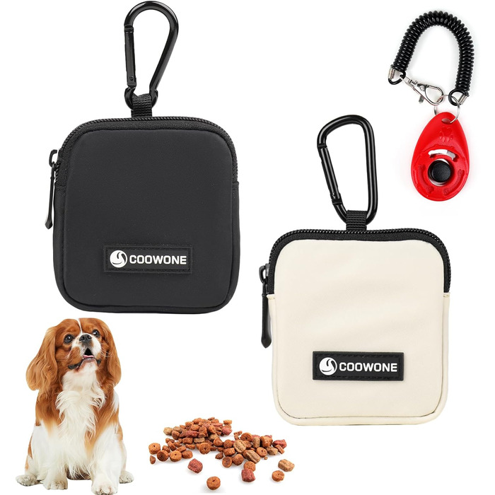 Сумка для ласощів для собак COOWONE з кликером для дресирування, водонепроникна, з тримачем для пакетів, чорна та бежева