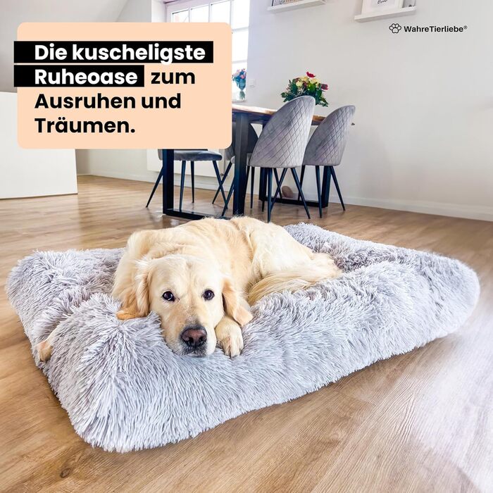 Преміум подушка для собак Wahre Tierliebe Fluffy - М'яке ліжко для вашого улюбленця. Легко чиститься. Ідеально для дому та в подорожах. Розмір M (100x75x25 см), сірий колір.
