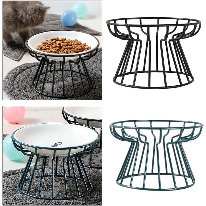 Підвищений миска для котів LOVIVER 2 шт. з кераміки, проти блювоти, захист шийного відділу хребта, неслизький, на підставці