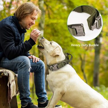 Тактичний нашийник для собак Huntvp, регульований, з ручкою контролю, нейлон, з підкладкою, металева застібка, для середніх собак, полювання, тренування, активний відпочинок, (Зелений, L)