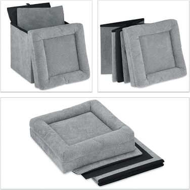 Будиночок-лежанка Relaxdays для котів та малих собак, складаний пуф 42x38x38 см, сірий
