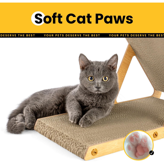 Котячий когтетоп з коробкою та 4 змінними шарами когтешорсткого матеріалу - великі когтетопи з міцного гофрокартону, двосторонні когтешорстки з наклейками DIY - місце для відпочинку котів у квартирі, захист меблів (великий, у формі трикутника)