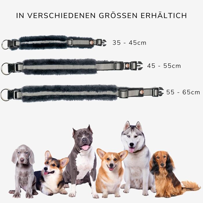 Інноваційний нашийник для собак CHRIS з ланолінової вовни, зменшує випадіння шерсті, з підкладкою, світловідбиваючий, регульований, для собак малих, середніх та великих порід, розміри M (35-45см), L (45-55см), XL (55-65см), колір антрацит