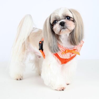 Шлея Puppia Vivien для малих собак, регульована, м'яка, з картатими краями, антизаплутувальна, також для цуценят, помаранчева, розмір S