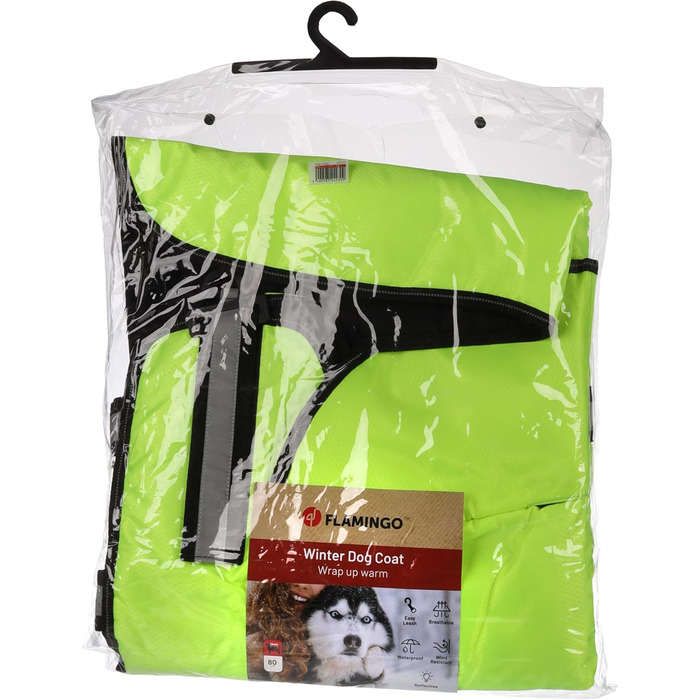 Зимовий теплий накид для собак Flamingo Kimo Зелений – 30 см, водонепроникний, флісова підкладка, капюшон, липучка, отвір для шлейки