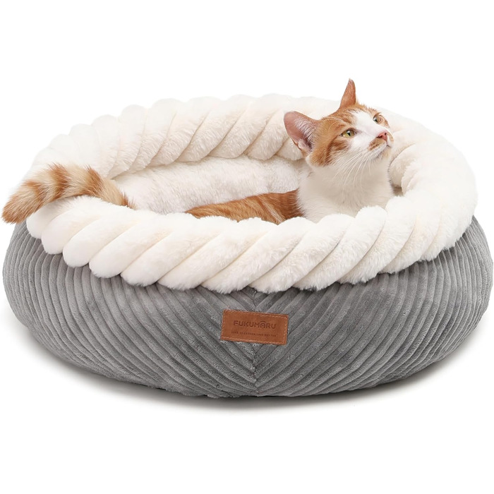 Квітковий лежак для кота FUKUMARU, 55x55x21 см, сірий, з м'яким краєм та антиковзною основою