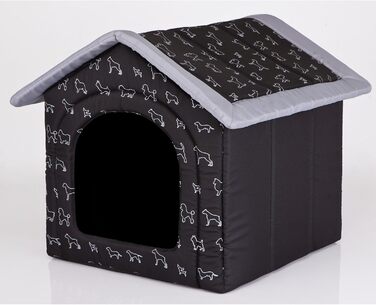 Лежак-будка для собак Millybo R2, 44x38 см, чорний з малюнком, будиночок для домашніх тварин
