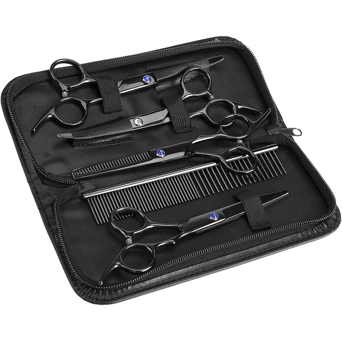 Набір догляду за тваринами, 7 шт. - професійні ножиці для собак та котів, нержавіюча сталь
