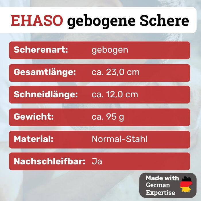 Професійна вигнута ножиця для собак EHASO | 23 см | Висока якість, Solingen | Довговічна