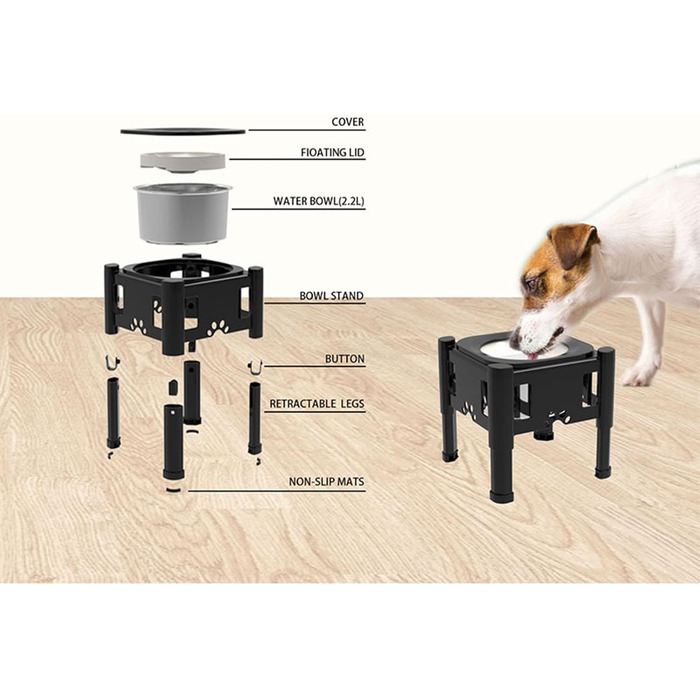 Підвищений годівниця для собак Felenny, 3 регульовані висоти, антипроливання, повільний диспенсер для води та корму, великі, середні та малі породи собак та котів