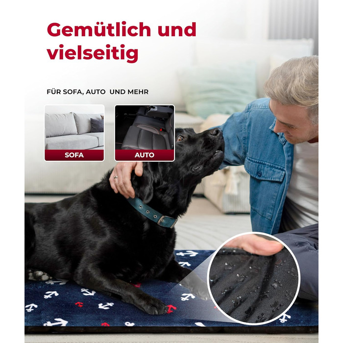 Килимок для собак HS-Hundebett® XS (45x65 см) – ковзаюча поверхня та затишний завдяки 3 см наповнювачу – ідеально підходить для дивану, авто та переноски – Made in DE (95 x 135 см, Anker Blau)