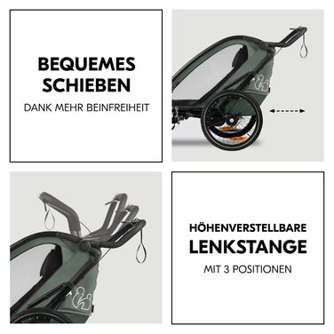 Hauck Bike N Walk Duo - 3в1 велопричіп для двох дітей з амортизацією, ручним гальмом та регульованими спинками (Dark Green)