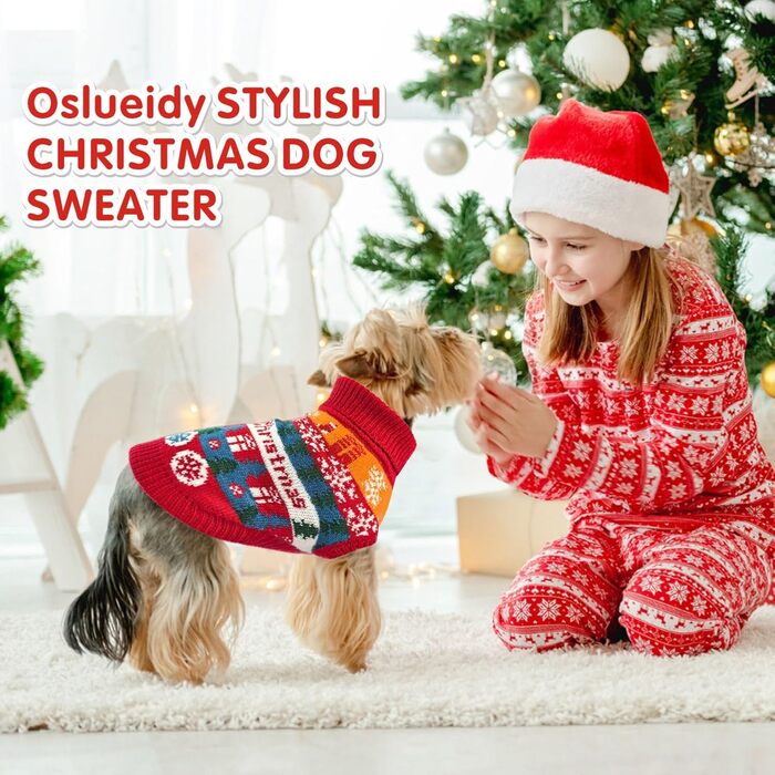 Теплий зимовий пуловер для собак з новорічним дизайном. Ідеальний для маленьких та середніх собак, чихуахуа. Зручний, з флісу, для святкування Різдва.