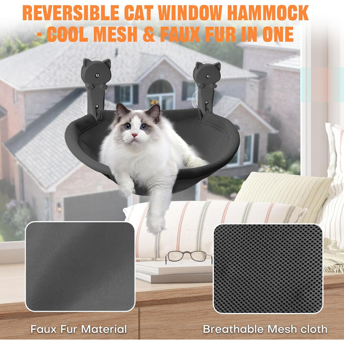Крісло-гамак для кота на вікно Homegroove, 45 x 30 см, чорний, з металевим каркасом