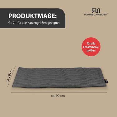 Кішка ліжко-лежанка на підвіконня з самонагрівальною підстилкою | З антиковзаючою основою | Зручне кішка ліжко з м'якого корду | Розмір 2 (90 x 29 см) | Темно-сірий колір | Зроблено в ЄС