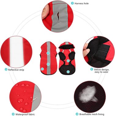 Водонепроникна куртка-комбінезон для собак 2-в-1 Idepet, для малих, середніх та великих собак (2XL, червоний)