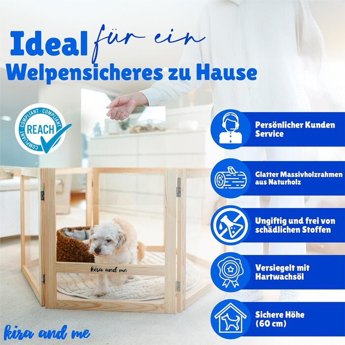 Кія для собак Емма, переносний вольєр для цуценят з масиву дерева та акрилового скла, 60 см, сучасний дизайн