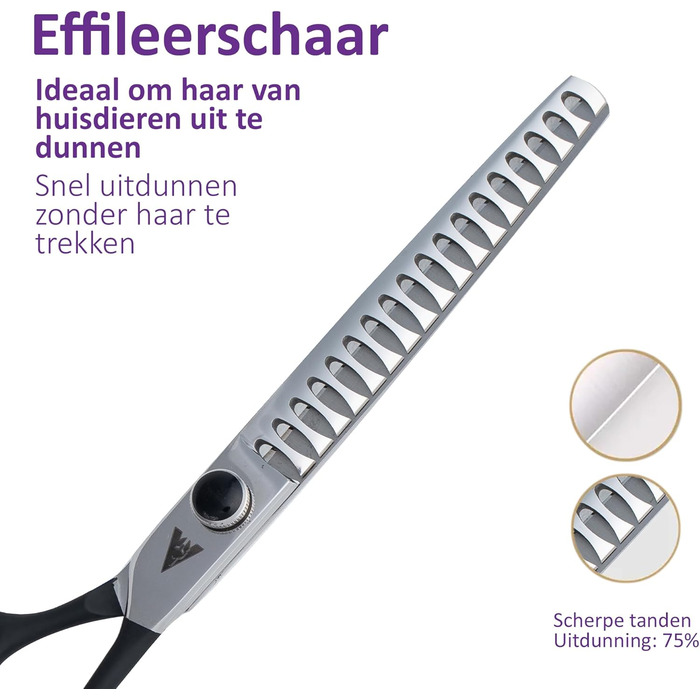 Професійний набір ножиць для грумінгу собак Achilles Pro Silver & Black 7 дюймів