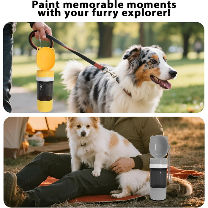 PawSailor 2-в-1 Поїлка та Контейнер для Корму для Тварин - 4 літри води + 500 г корму, Безвитікаюча Подорожня Поїлка-Миска для Собак, для Прогулянок, Походів, кемпінгу, Сіра