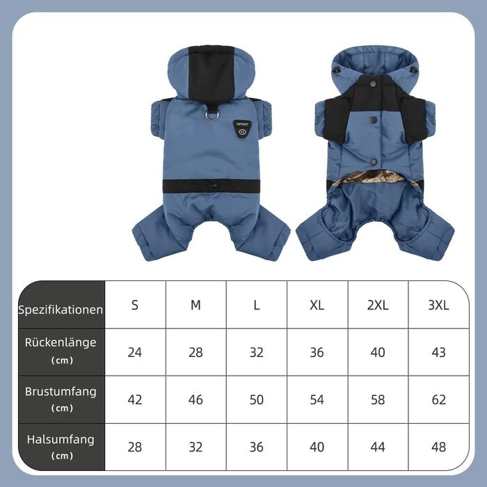 Зимовий теплий одяг для собак, бавовняна куртка з кільцем D, водонепроникний, для прогулянок та ігор у снігу (Roa) Roa (S, Blue)