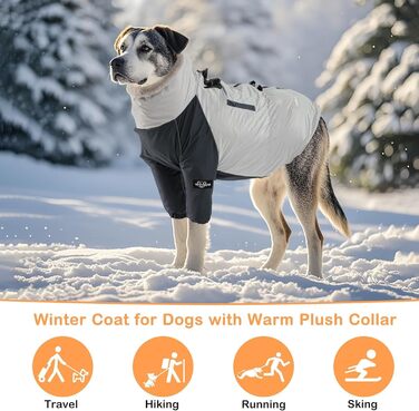 Тепла зимова куртка для собак великих порід XXL, водонепроникна, з капюшоном, кишені, блискавка, шнурок, D-Ring, кашмір