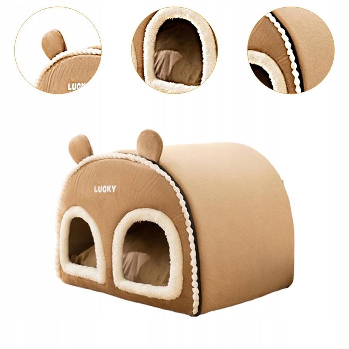 Закритий будинок-печера для котів: теплий та багатофункціональний лежак, коричневий