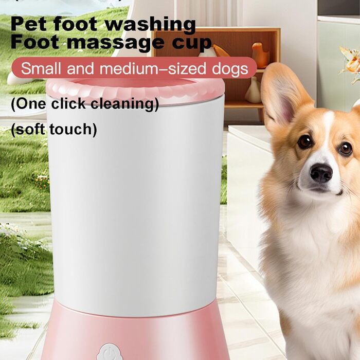 Автоматична мийка лап для собак - USB-зарядка, для маленьких, середніх, біла, рожева
