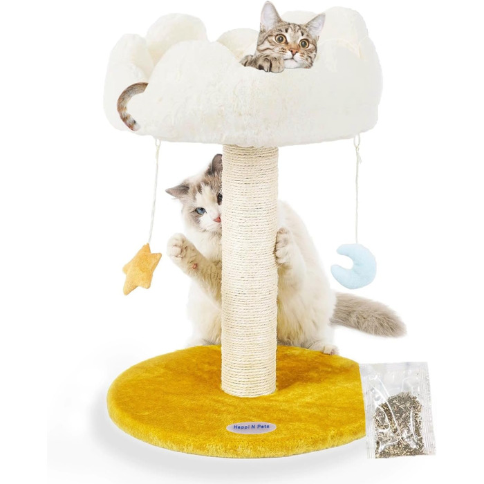 Котячий комплекс Happi N Pets 56 см – когтеточка з ліжком, платформою, натуральний сизаль, підвісні іграшки, стійкий котячий будиночок