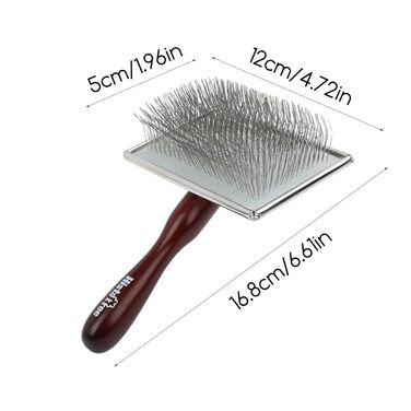 Щітка для собак та котів з дерев'яно-металевим руків'ям, самоочисна, м'яка, антик-дизайн, ергономічна, для довгошерстих порід (пудель, лабрадор)