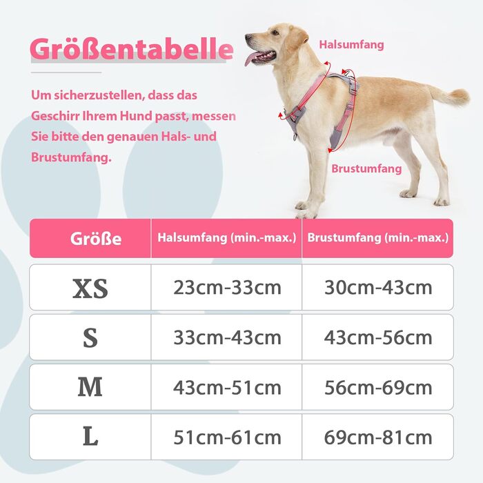 Шлейка для собак Huntboo Anti-Zug, без обмеження руху, для малих, середніх та великих собак, не тягне, світловідбиваюча, з 2 карабінами, не душить, регульована, для тренувань та бігу (Рожева, M)
