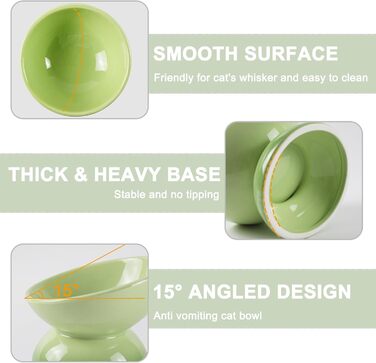 Підвищений годівниця для котів з кераміки, нахилений миска для води або корму, порцеляна, без стресу, запобігання зворотному потоку, придатний для миття в посудомийній машині та мікрохвильовій печі, лаванда (перехід кольору зелений)