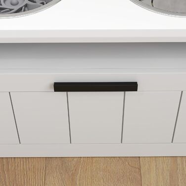 Станція для годування собак PawHut з піднятою мискою, повільною годівницею та 2 мисками з нержавіючої сталі, ящик для зберігання 25л, для великих та екстра-великих собак, білий колір