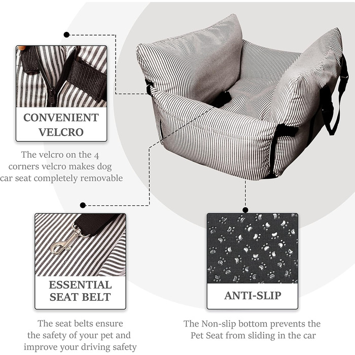 Автокрісло для собак Strusery, до 6 кг, знімний чохол, неслизьке дно, ремінь безпеки, коричневе