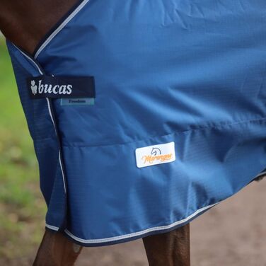 Водонепроникна попона для коней Marengos by Bucas Freedom Turnout 600D з підкладкою та перехресними ременями, Navy/Beige, 135 см (наповнювач 150 г/м²)
