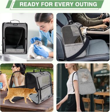 Рюкзак-переноска для собак та котів/цуценят, до 5,9 кг, дихаюча сітка, кишені, безпека, для подорожей (сірий)