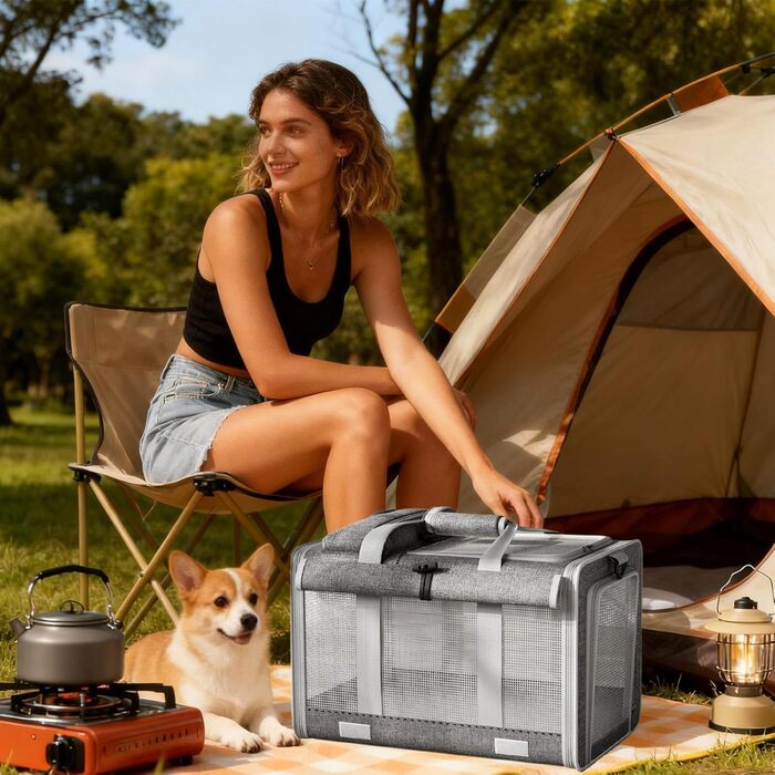 Сумка-переноска для собак та котів, сіра. Ідеальна для подорожей, прогулянок та кемпінгу