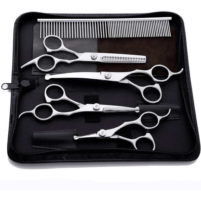 Професійна шерстьостригальна ножиці для собак, нержавіюча сталь, прямі та зігнуті леза, безпечні закруглені кінчики, для грумінгу обличчя, вух, носа та лап