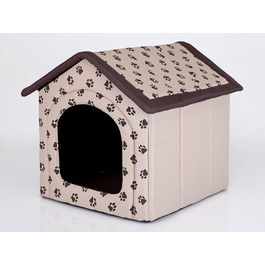 Будиночок для собак і котів HobbyDog, середній, знімний дах, 52x46x53 см, бежевий з лапками, для дому