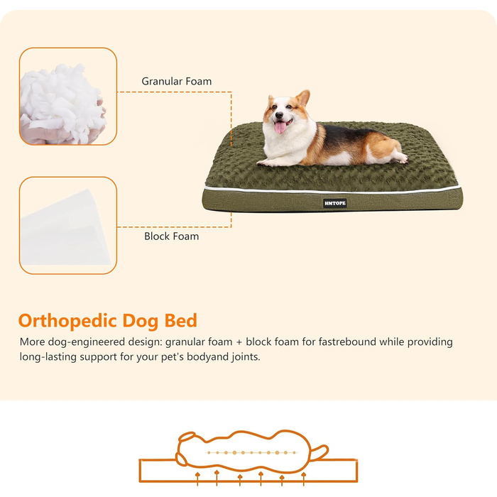 Ортопедичне ліжко для собак, матрац для собак з двоярусним дизайном, миється, знімний кошик для собак, 90 см для собак маленьких та середніх порід (89 x 59 x 10 см, оливковий)