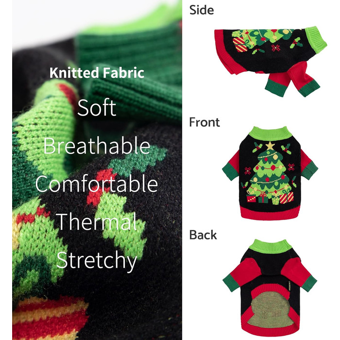 Теплий зимовий пуловер для собак Fitwarm, чорний, червоний, зелений, X-Large, різдвяний костюм для собак