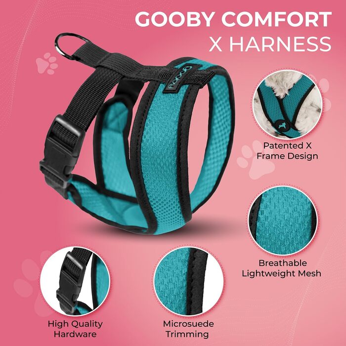 Нашийник для собак Gooby Comfort X для вигулу, великий, L, туркіс, комфортний, без ризику задухи, для собак маленьких та середніх порід, для дому та вулиці
