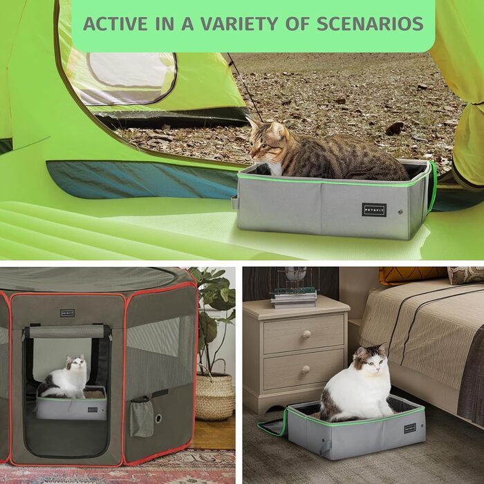 Портативний туалет для котів Petsfit - складаний, легкий, для подорожей (40x30x12 см, сірий & зелений)