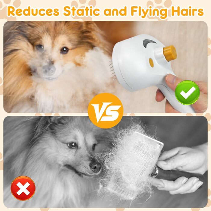 Турбощітка для грумінгу котів та собак 3-в-1: електрична, з парою та масажером. Підходить для котів та собак, забезпечує м'який догляд за шерстю.