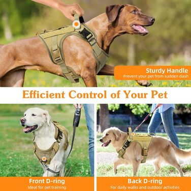 Тактичний нашийник для собак VavoPaw з панеллю MOLLE та світловідбиваючими смугами, армійсько-зелений, розмір L (45-80 кг, обхват грудей 23.6-41.7', шиї 15-27.5')