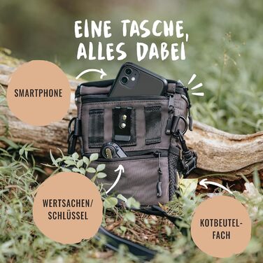 Сумка для ласощів для собак Rudelkönig - Практична сумка для прогулянок з собакою, для дресирування - Фурнітурний мішечок для собак з дозатором кульок для прибирання, на плече, Базовий сірий