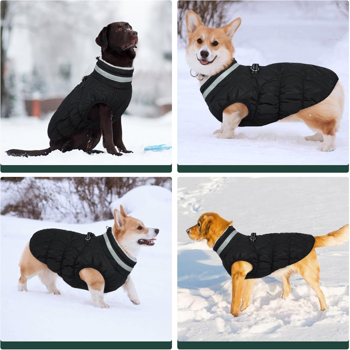Куртка для собак Kuoser, тепла зимова водонепроникна куртка для великих собак, чорна (3XL)